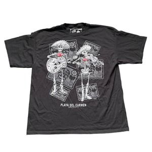 Playa Del Carmen Mexico T-Shirt Size 2XL Black Skulls Festive Humor‎ Graphic Tee